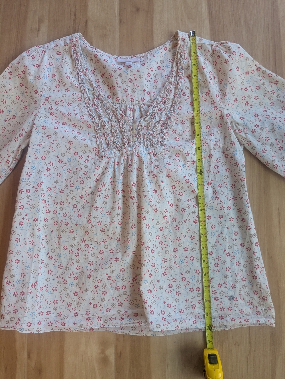 Fashion Bug Floral Cotton Blouse in Cream with Pink & Blue Flowers